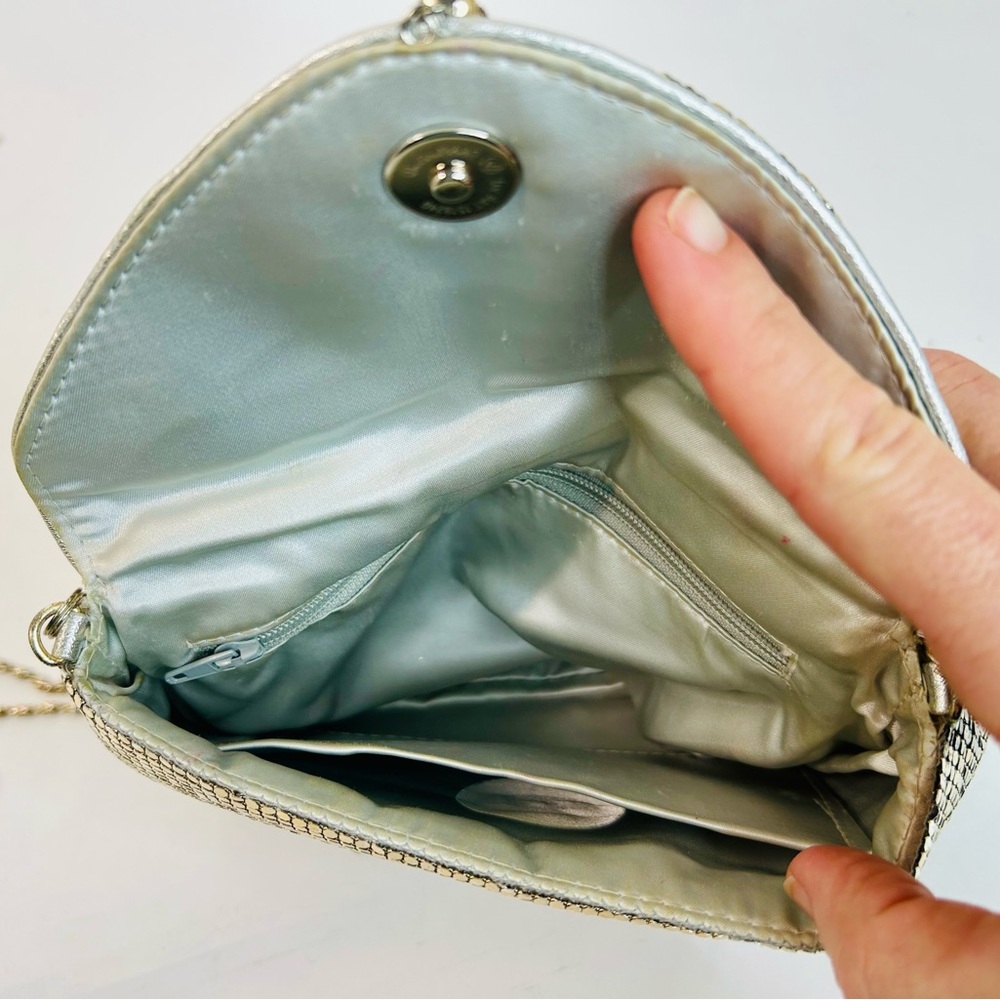 Vintage Silver Metal Mesh Evening Bag with Rhinestone Detail and Chain Strap - Picture 7 of 9
